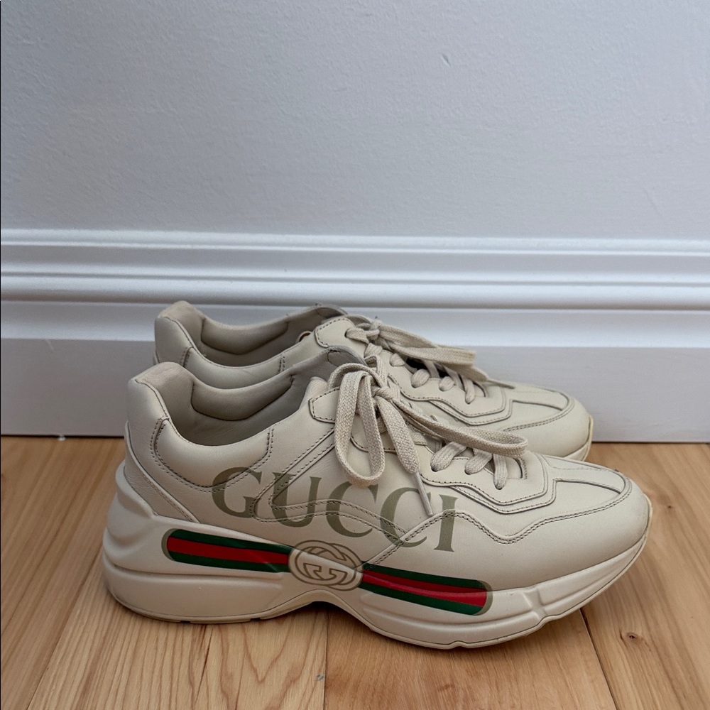 Gucci Rhyton Retro Logo Sneakers with Red and Green Classic Stripe Size 38